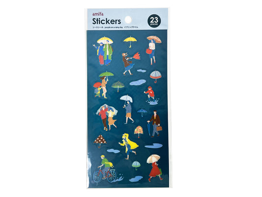 sticker people on a rainy day evening time