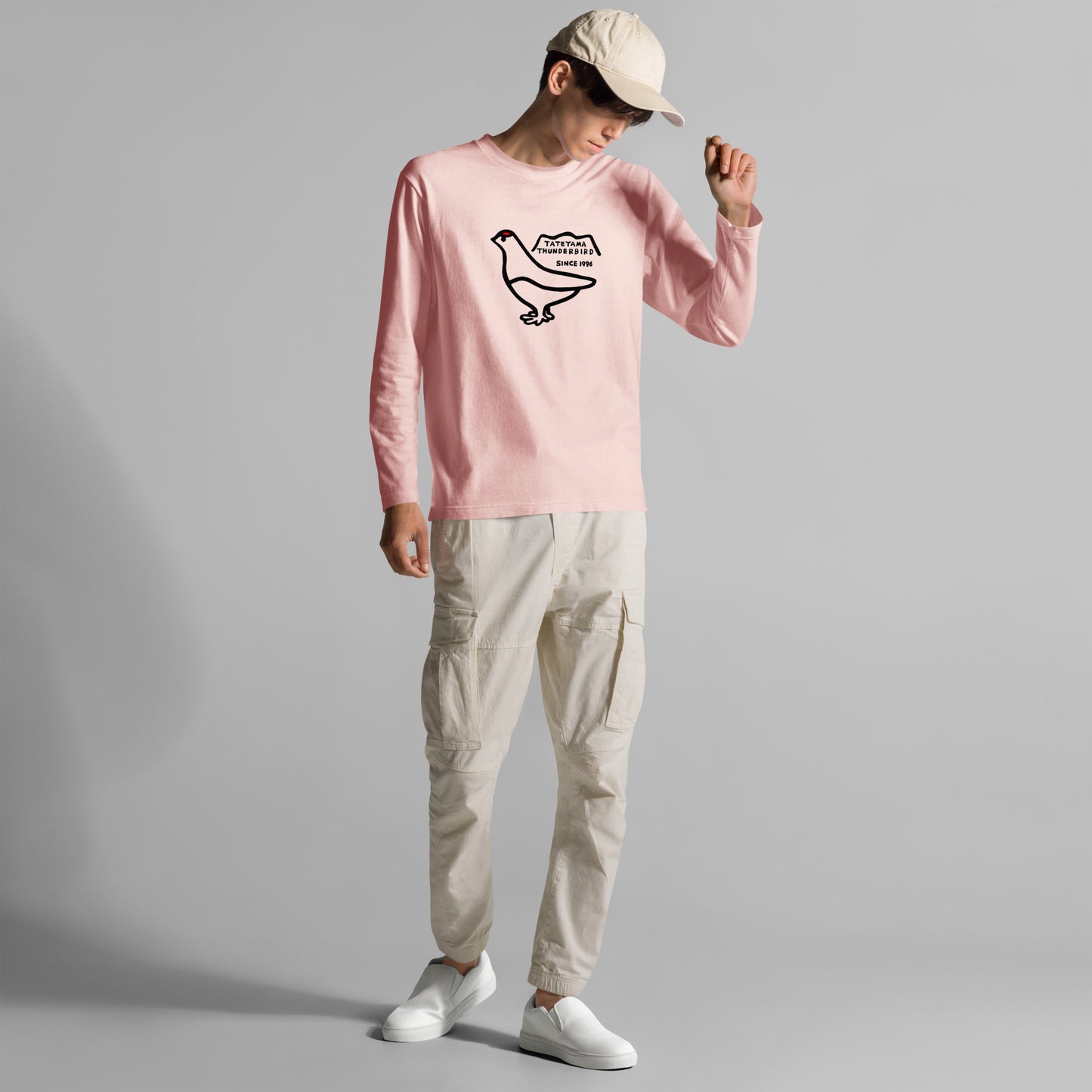 Long sleeve T-shirt (Raicho-kun) Turquoise/Heather gray/Light pink